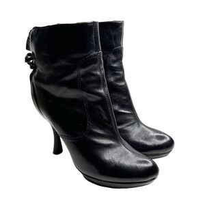 Modern Vintage Leather Lace Up Back Black Platform Bootie Ankle Boots 37 - 7